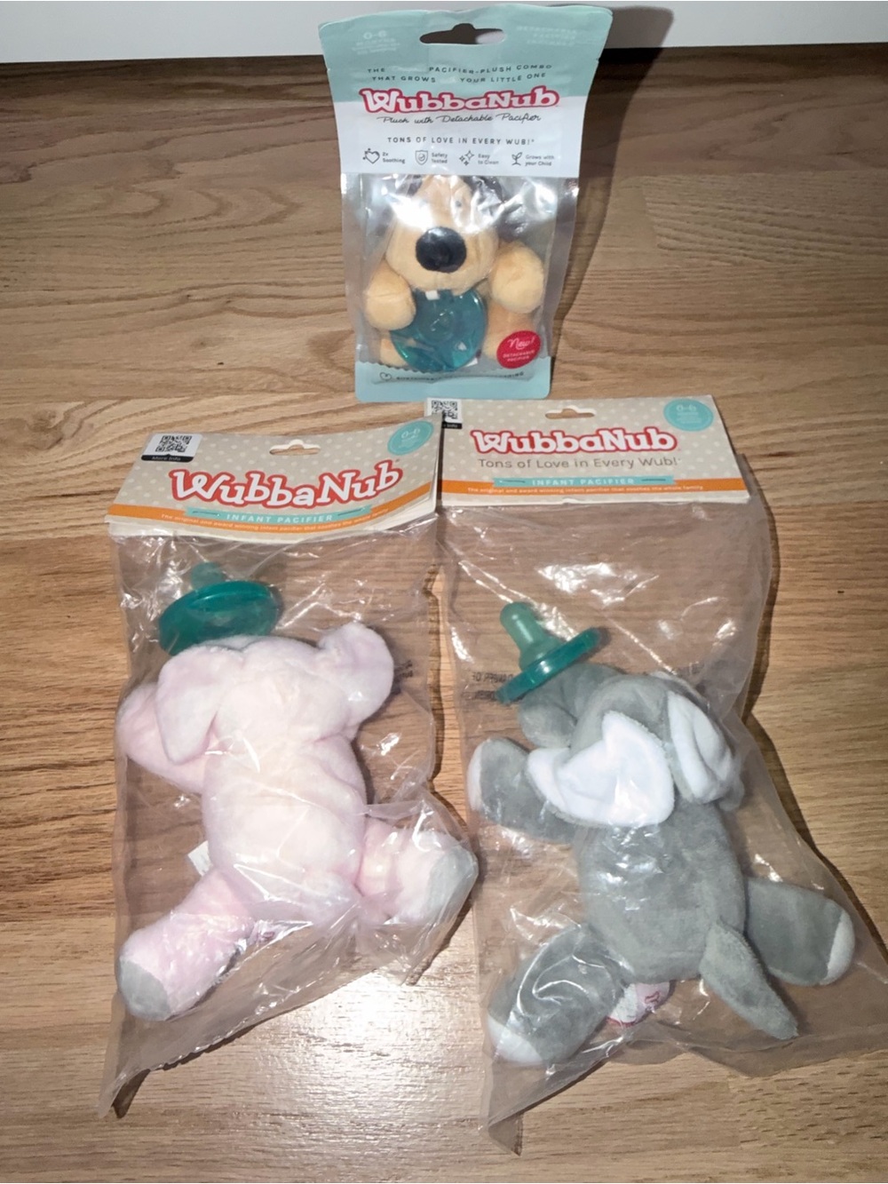 WubbaNub Plush Elephant Pacifier Toy - Pink and Gray
